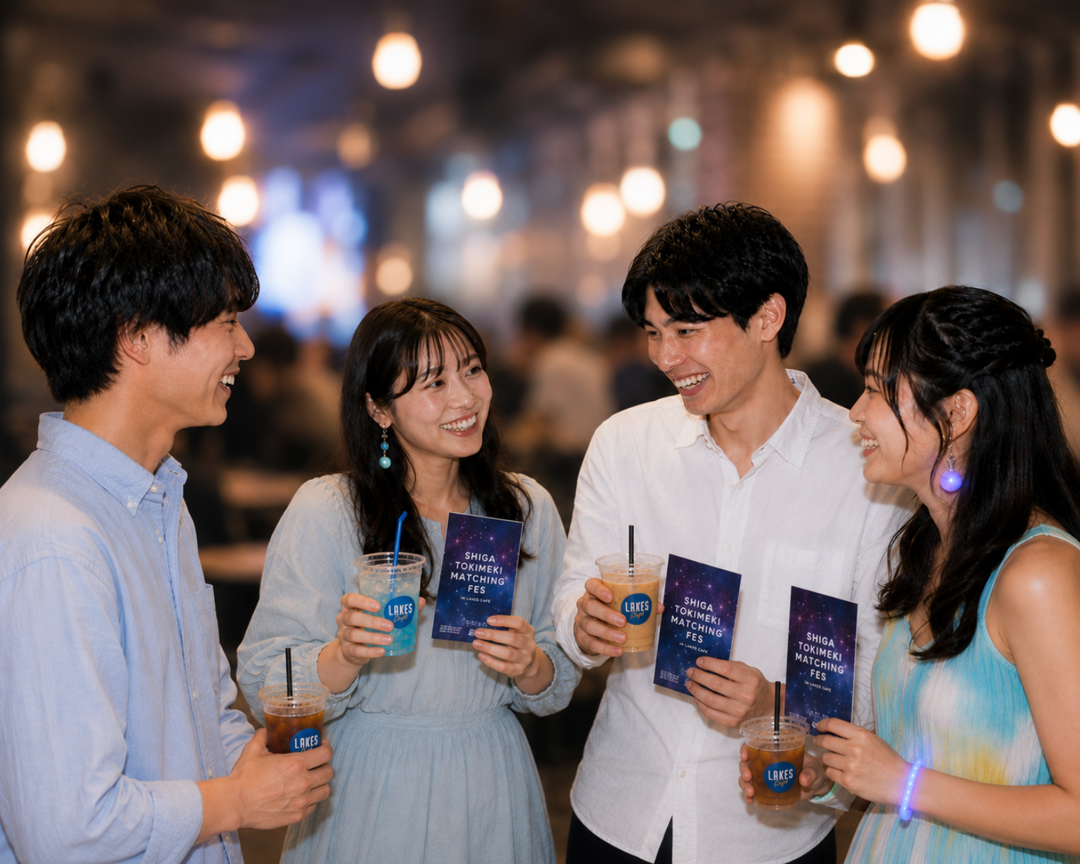 カフェで会話を楽しむ男女グループ
